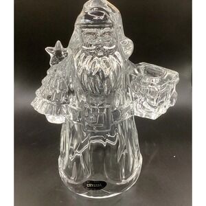 VTG Heavy Lead St‎ George Crystal Santa Claus W/ Tree Taper Candle Holder 7.5"